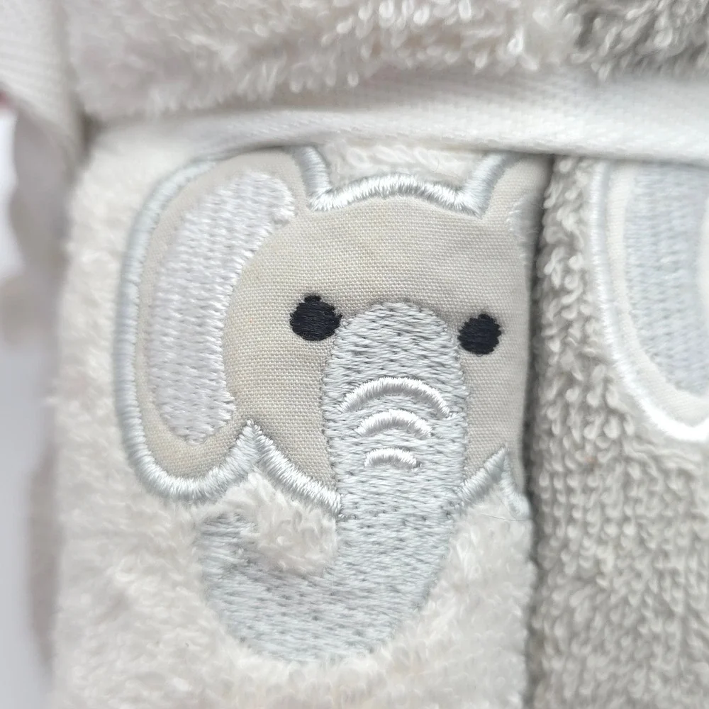 Elephant Washcloth 6Pk Cotton Grey White Embroidered Bath Set Plush Towel New